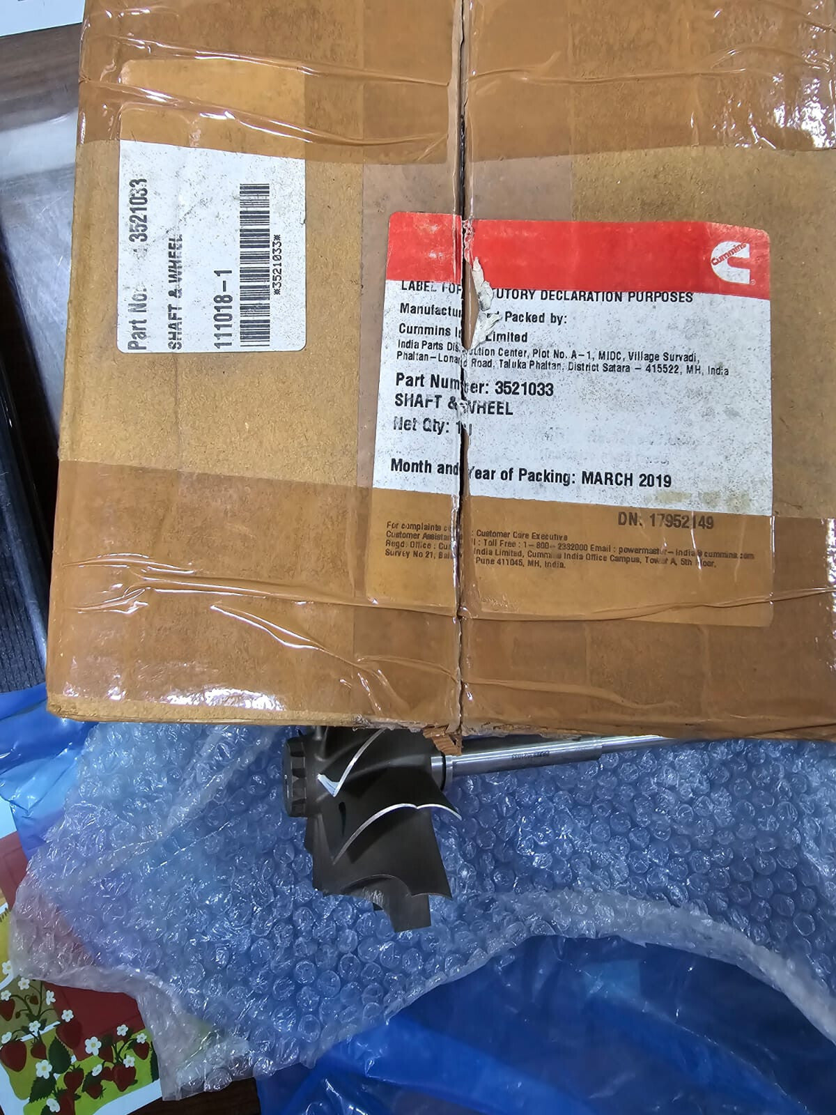 Cummins Turbo Rotor Wheel Shaft; P/N: 3521033